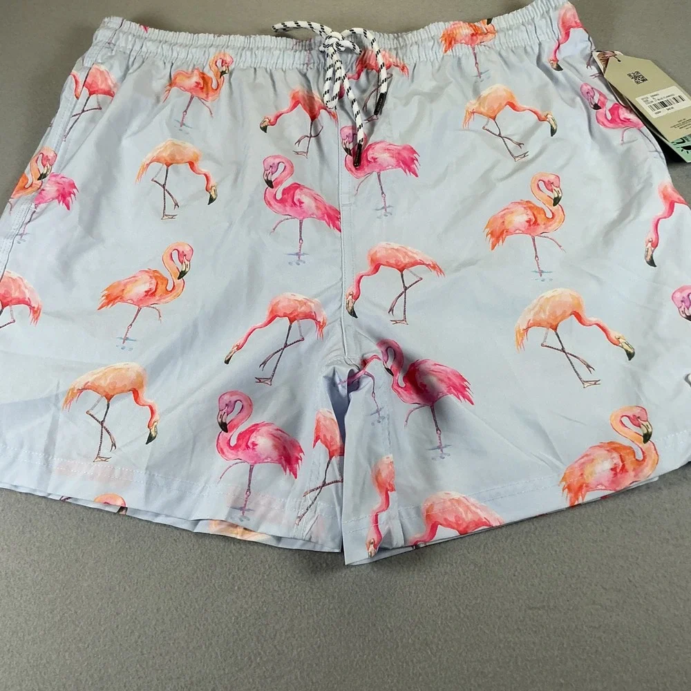 Spicy Tuna Flamingo Swim Trunks XL Light Blue Tropical Board Shorts NWT UPF 50+‎